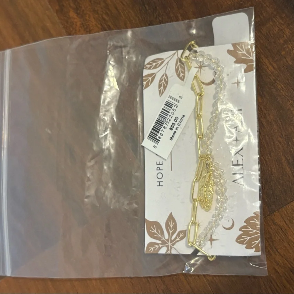 NWT Alex and Ani Feather Chain Bracelet - Gold-Tone & Crystal